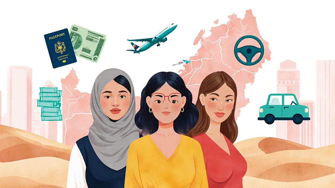 Collage of diverse women with passports, tickets, and money representing supply side.