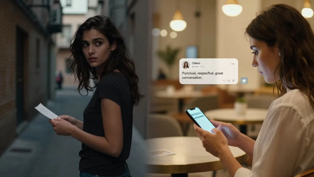 Contrasting scenes of past secrecy and modern digital autonomy for women in Dubai's escort industry.