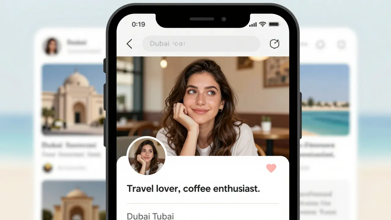 A woman's social media profile with innocent photos and vague bio, hiding hidden intentions behind a casual facade.