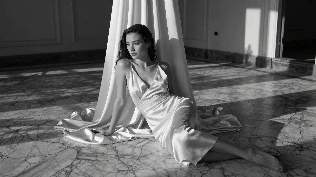 An artistic photo shoot in a luxury villa, model posed elegantly with natural light and shadow.