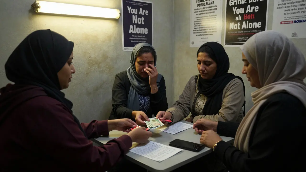 Three women in a secret safe room provide support to others in Dubai's underground sex work network.
