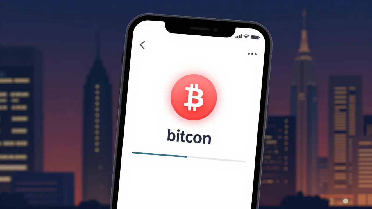 A smartphone showing a Bitcoin transaction with a warning symbol over a Dubai skyline.