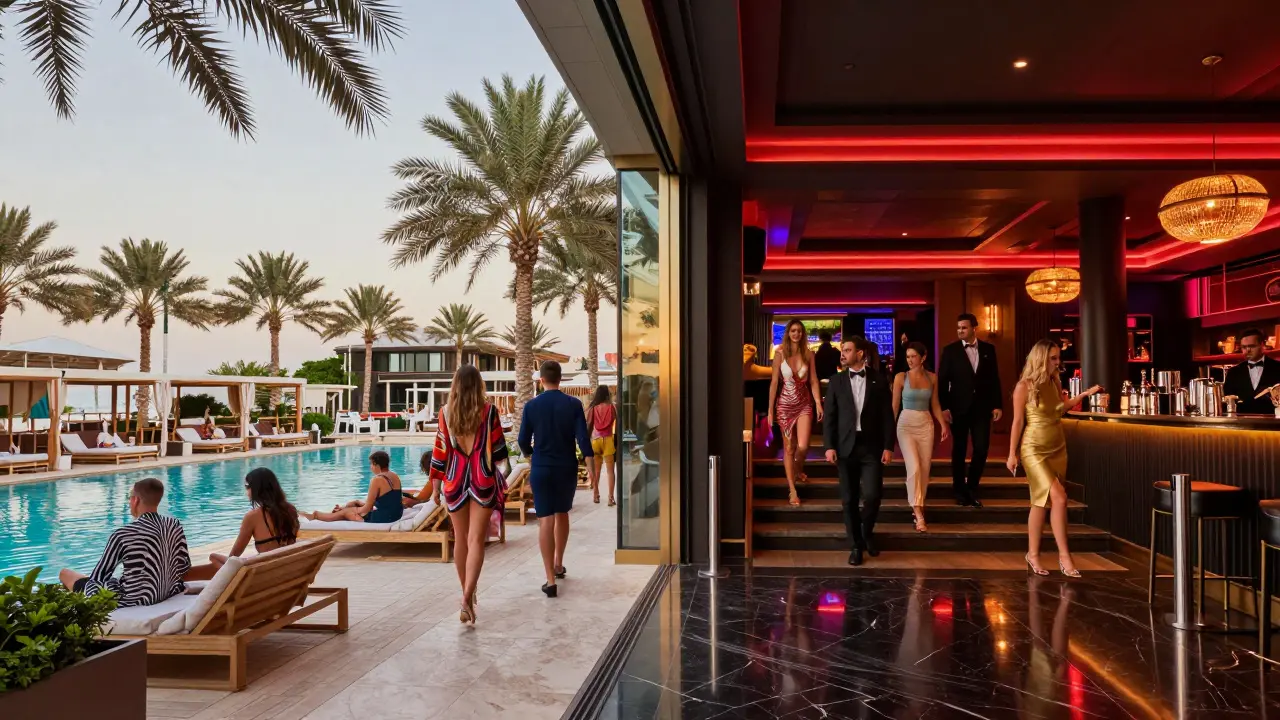 Day to night venue transition showing proper dress code changes