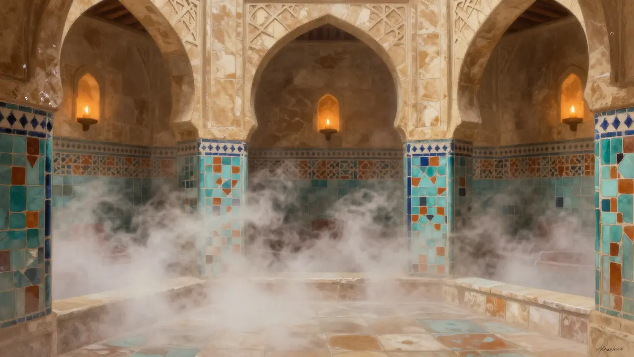 Traditional steam room with intricate tile work.